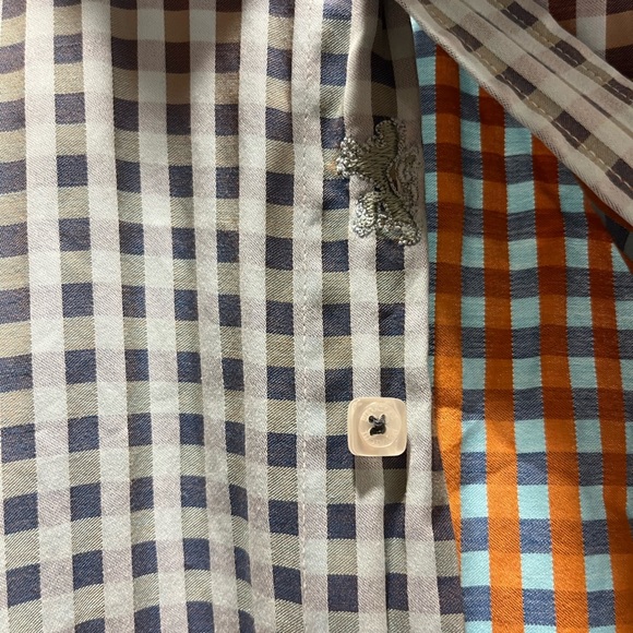 BUGATCHI shape fit, tailored men’s blue checkered dress shirt, large - Picture 12 of 13